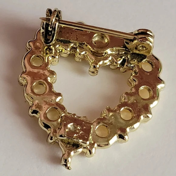 Vintage heart pin pair Mother of pearl purple flowers - Picture 8 of 9